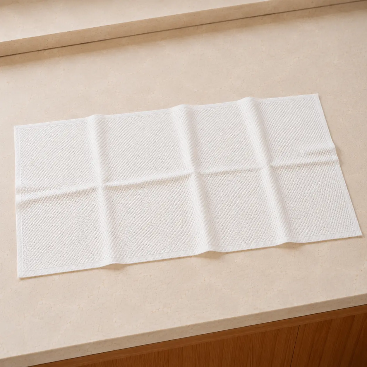 Opened Viliante disposable towel showing size